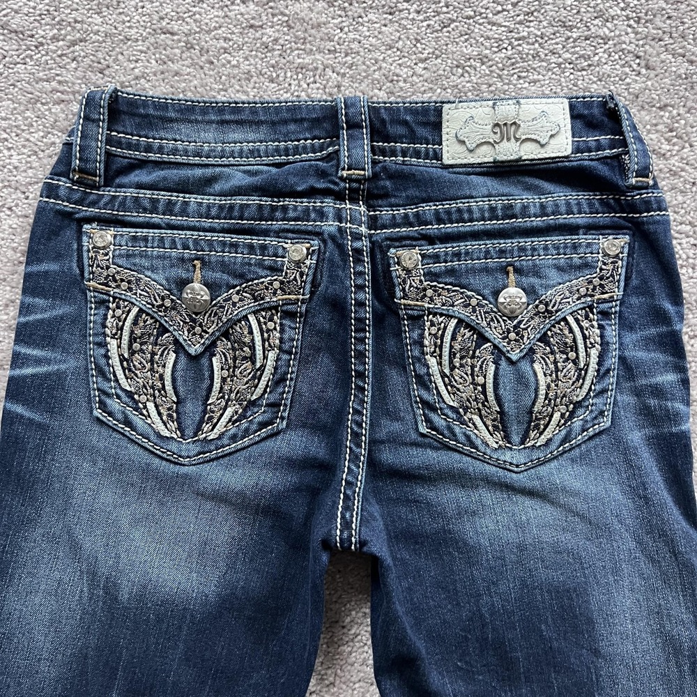 Miss Me‎ Mid Rise Straight Jeans Womens 26 Blue Dark Wash Embellished Pockets